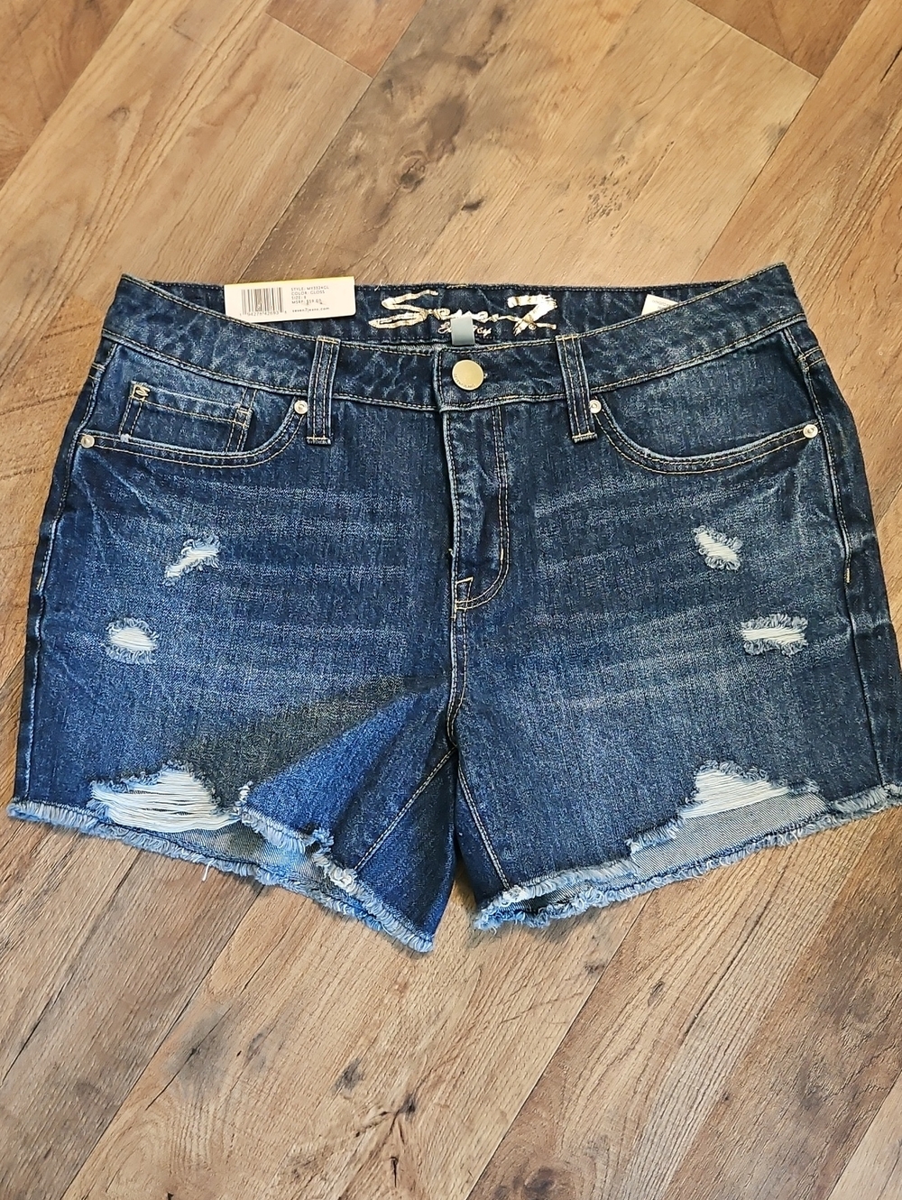 👖Seven7 "Weekend" Dark Blue Distressed Denim Shorts
